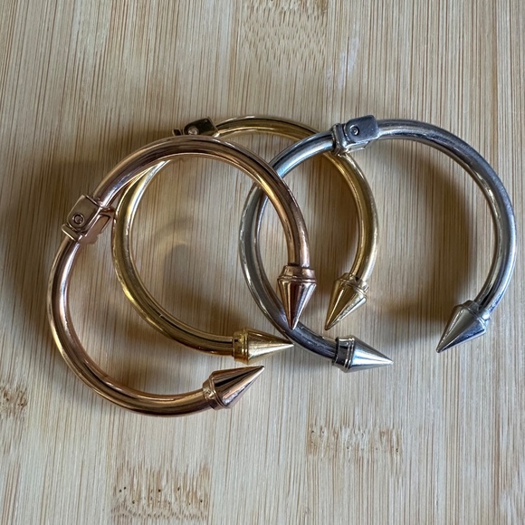 Spike Cuff Bracelet Trio - Gold, Rose Gold & Silver - Picture 4 of 11